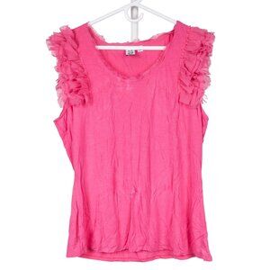 Marc Bouwer Tank XL Womens Pink Ruffle Unfinished Hems Stretch Rayon
